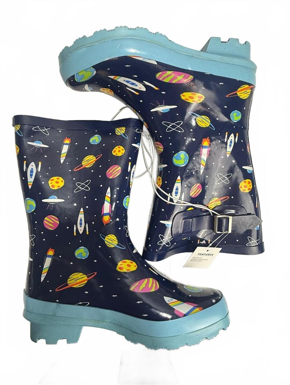 Target Kids Space Galaxy Rocket Rain Boots Navy Blue Size 1 Waterproof
